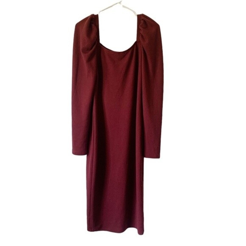 Socialite Maroon Puff Shoulder Long Sleeve Ribbed Sweater Dress Size M Women